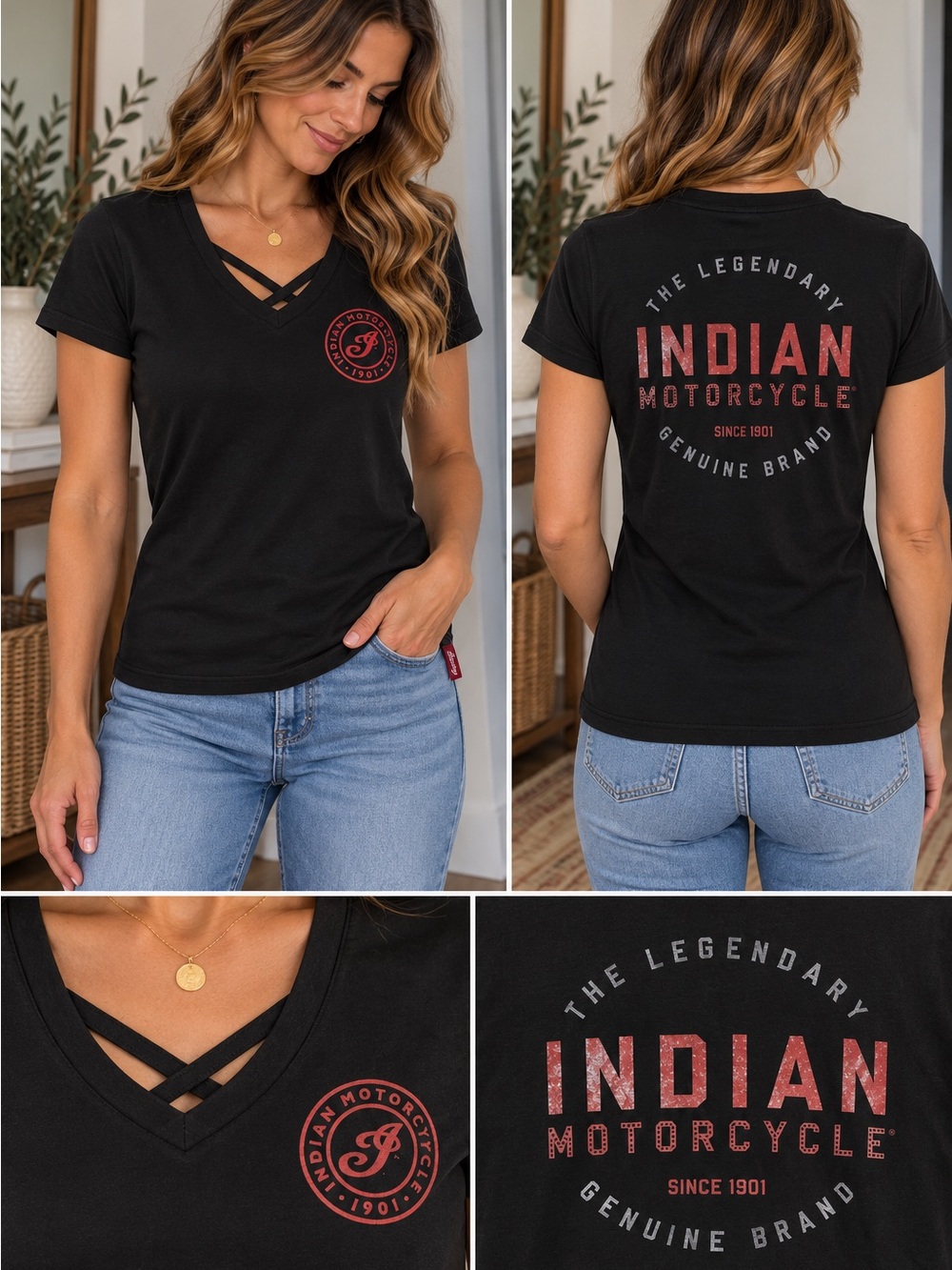 Indian Motorcycle Women's Black V-Neck Graphic Tee